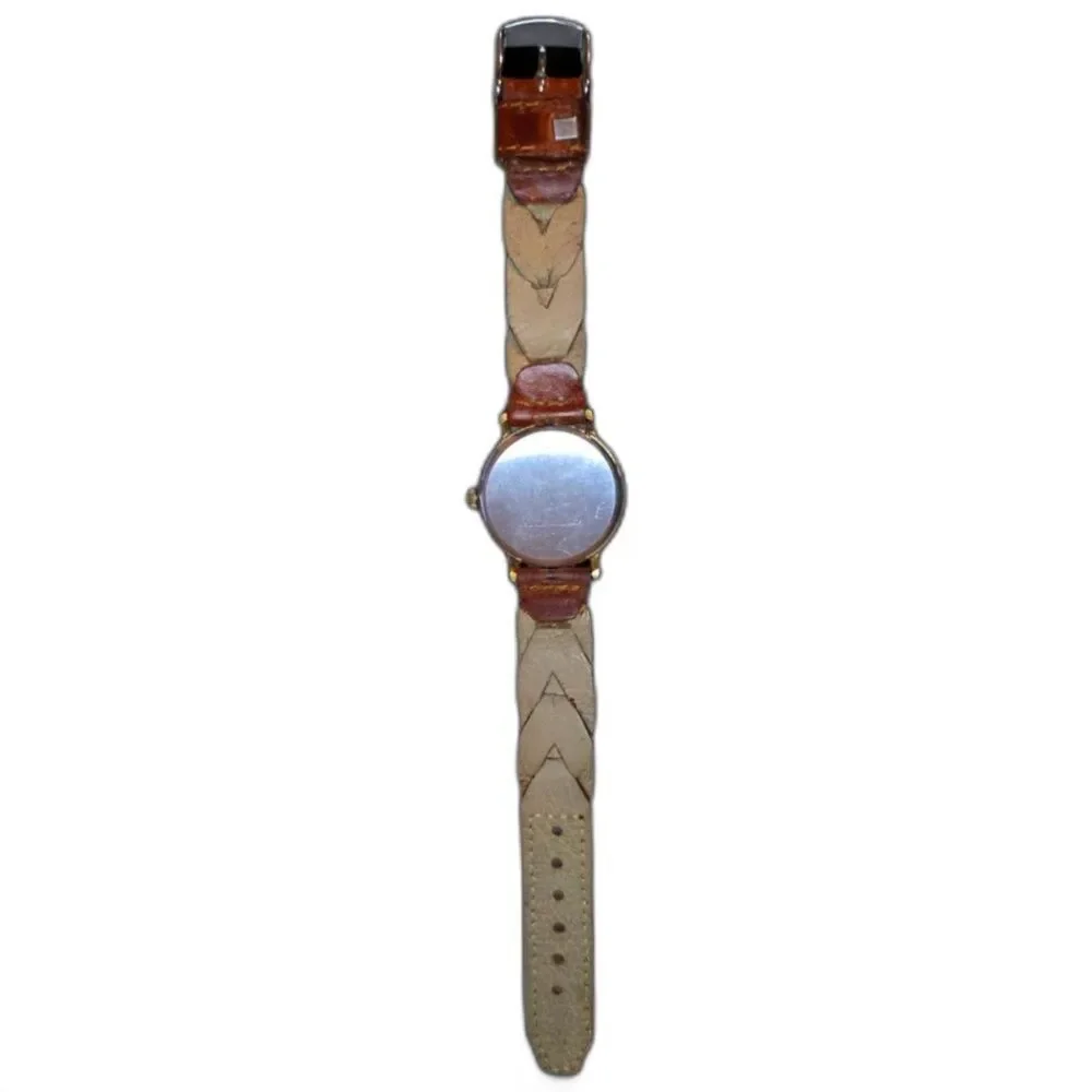VTG Valgine Swiss Quartz Watch Gold Tone Brown Braid Leather Heritage Americana